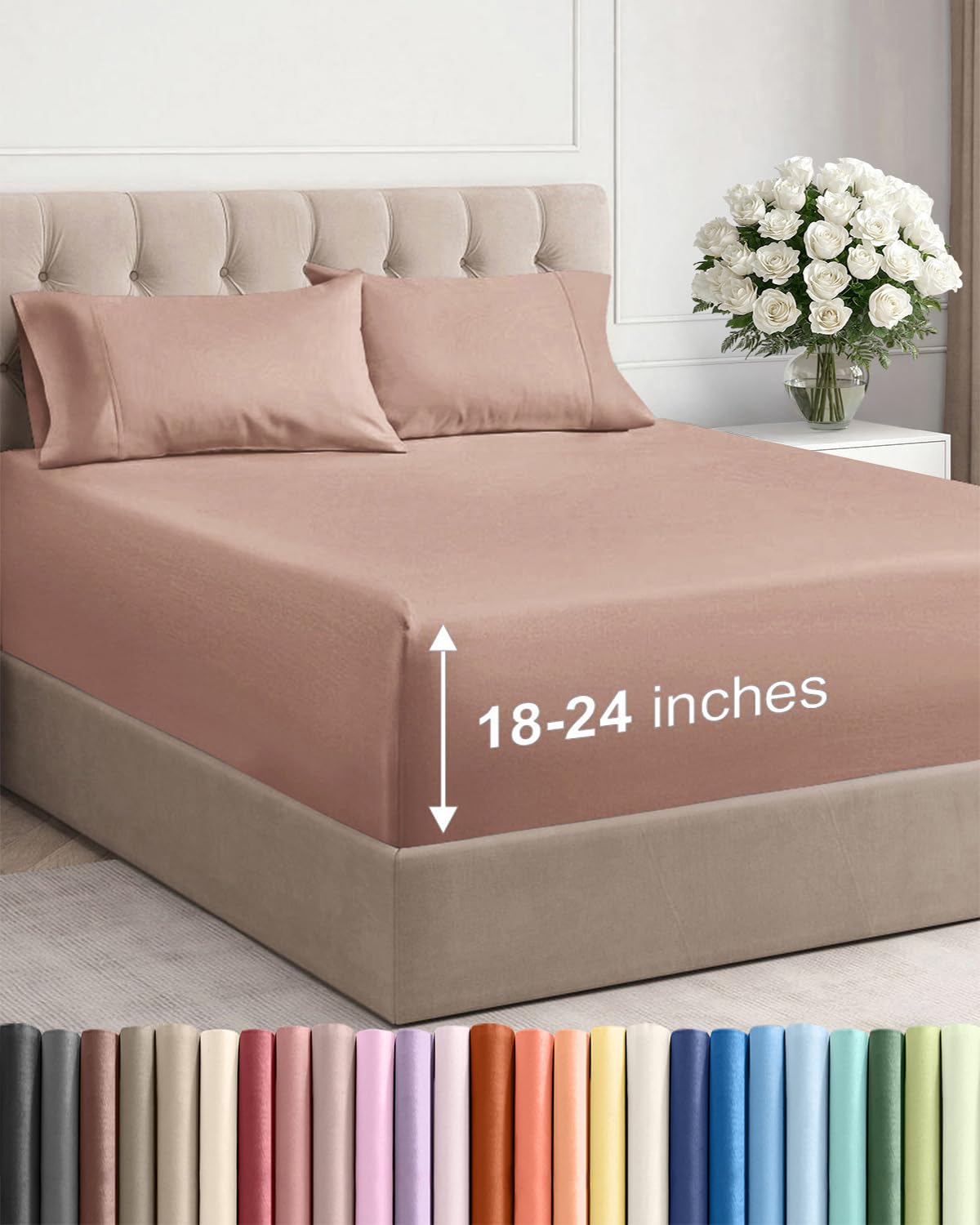 Extra Deep Queen Sheet Set - 6 Piece Breathable and Cooling Sheets - Grey