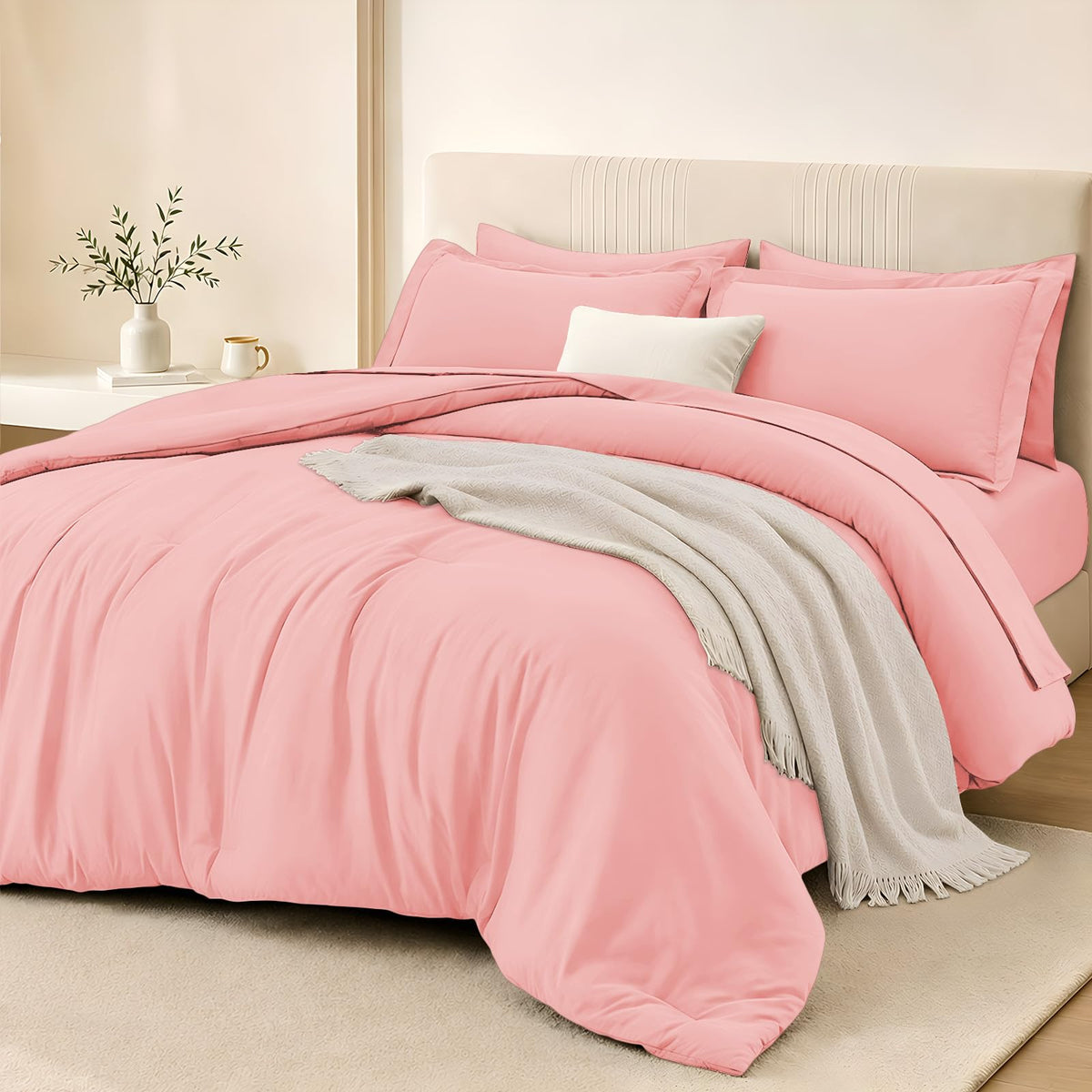FUANNA Brown Queen Comforter Set 7 Pieces, Bed in a Bag Soft Bedding Sets