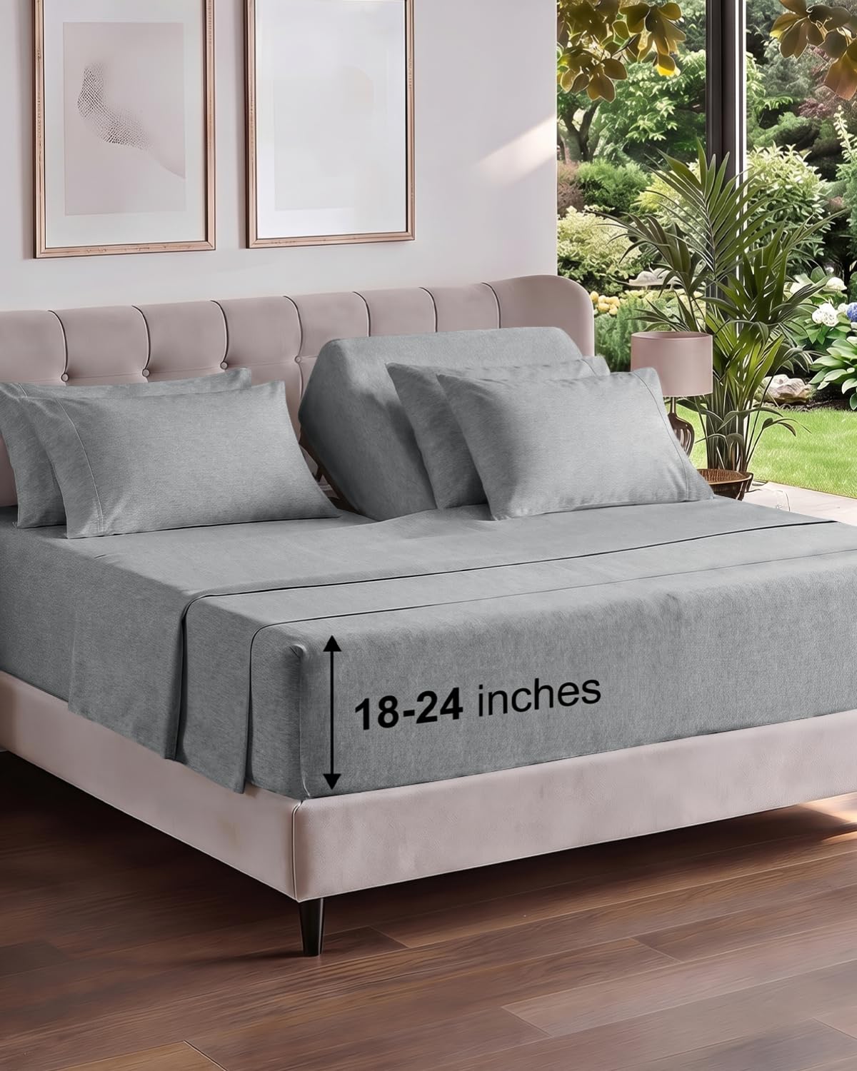 Extra Deep Queen Sheet Set - 6 Piece Breathable and Cooling Sheets - Grey