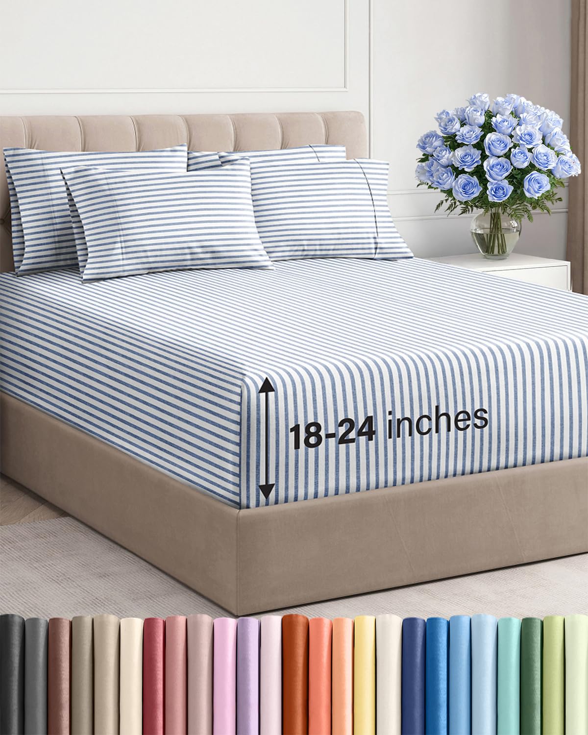 Extra Deep Queen Sheet Set - 6 Piece Breathable and Cooling Sheets - Grey
