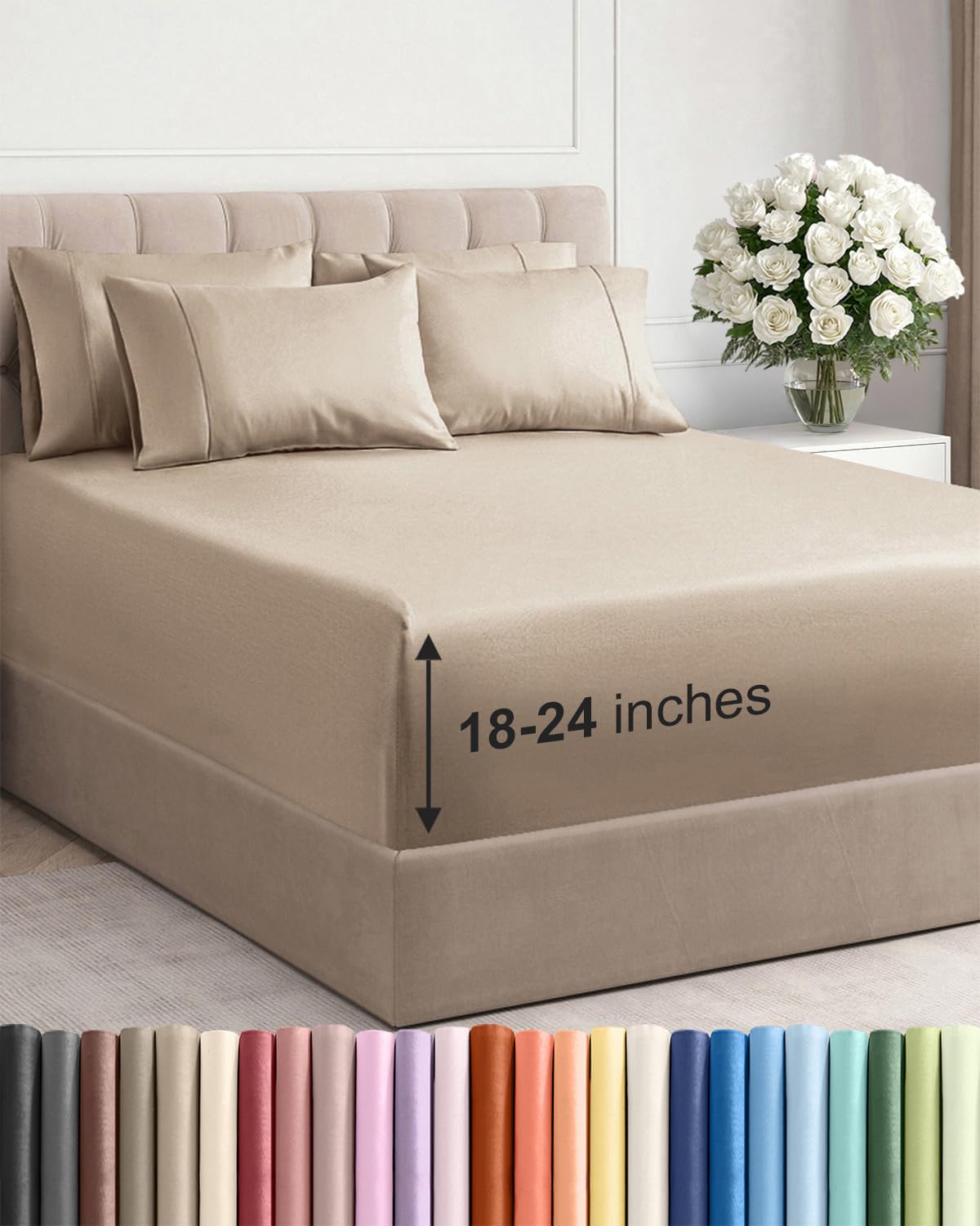 Extra Deep Queen Sheet Set - 6 Piece Breathable and Cooling Sheets - Grey