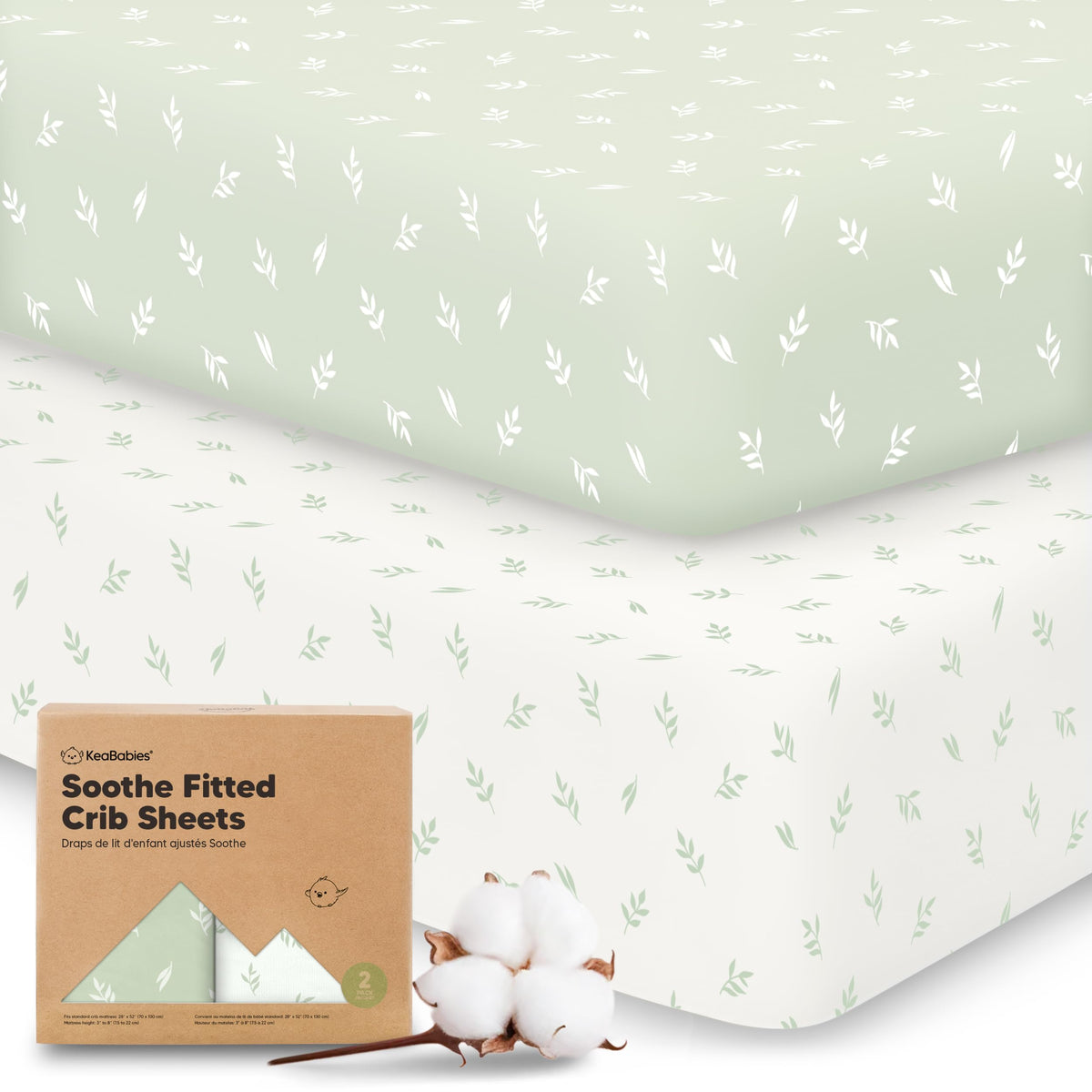 KeaBabies 2pk Organic Cotton Crib Sheets for Boys Girls 52x28, Soft White
