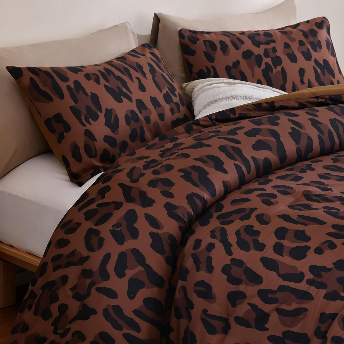 Cheetah Print Comforter Set Queen, Luxury Leopard Print Bedding, Brown