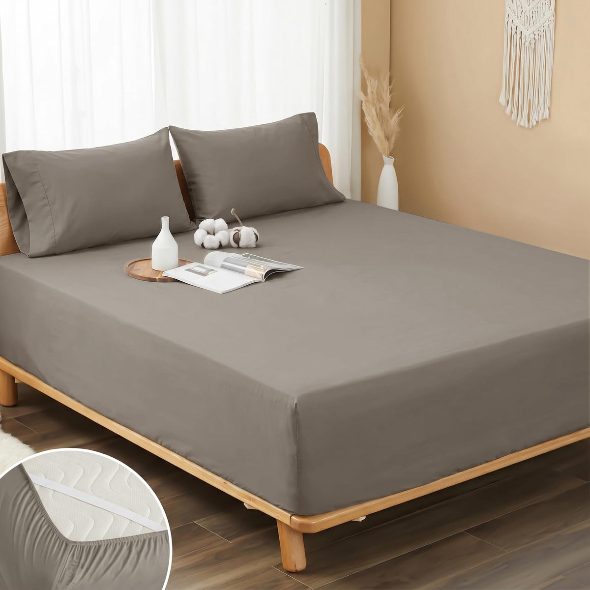 100% Cotton Percale Fitted Sheet King Size, 15" Deep Pocket, White