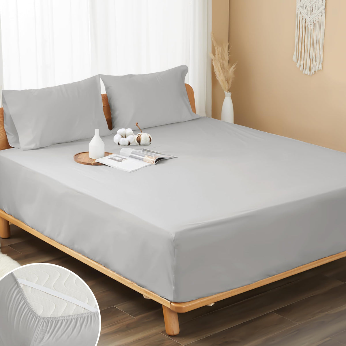 100% Cotton Percale Fitted Sheet King Size, 15" Deep Pocket, White