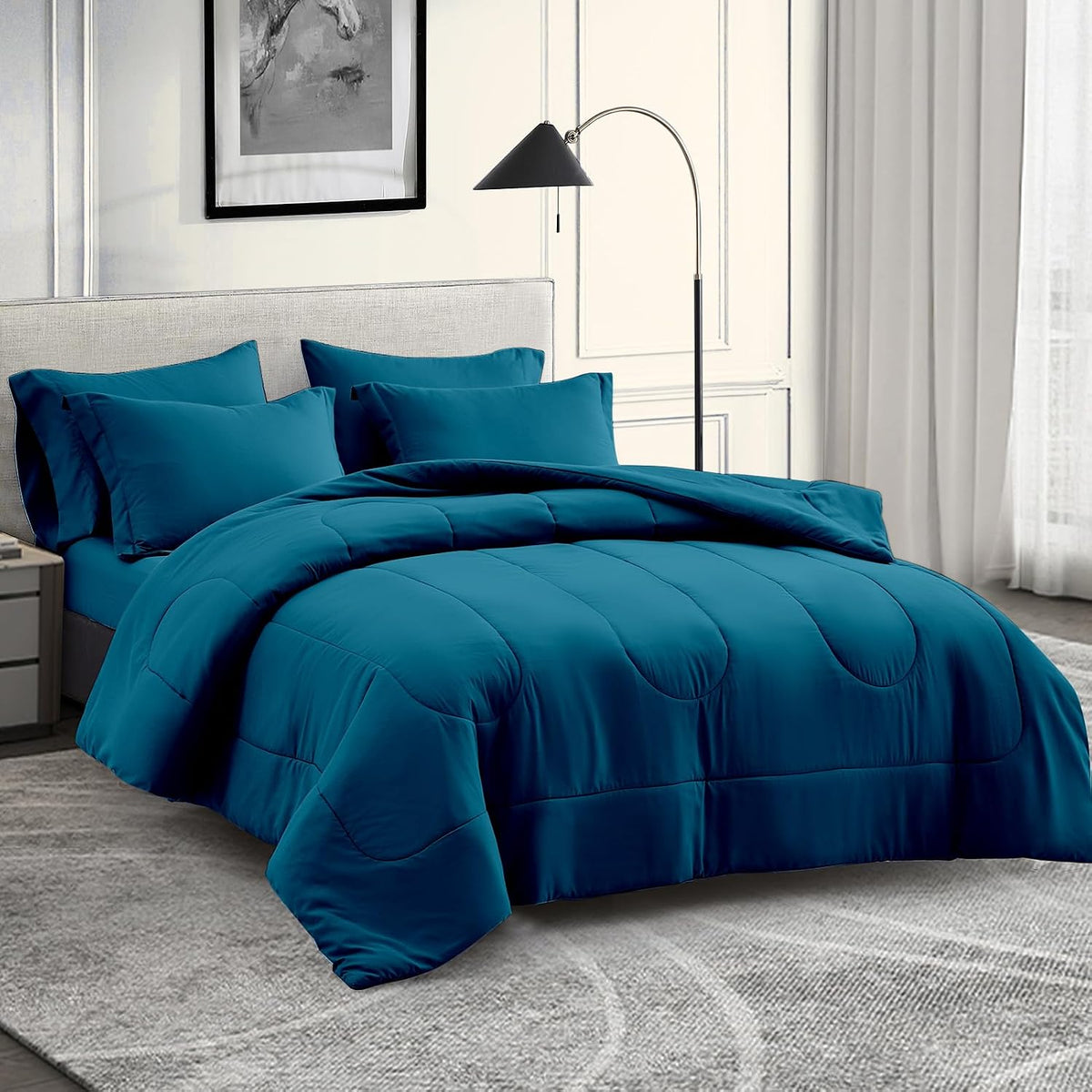 Maple&Stone Full Comforter Set 7 Pieces Bed in a Bag Teal Bed Set