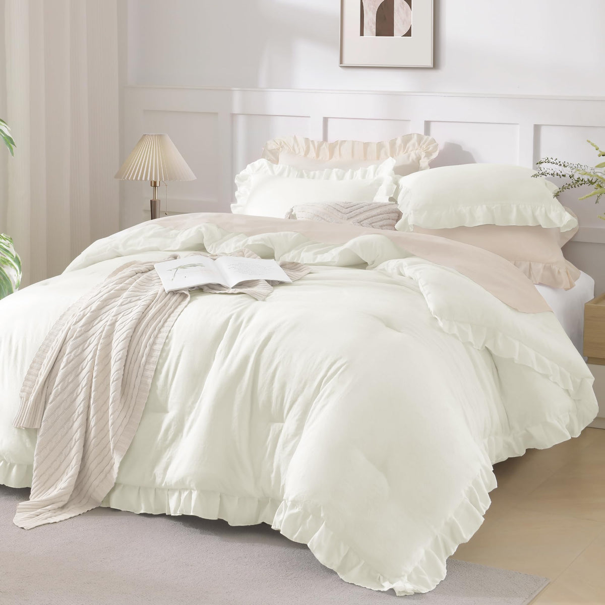 Andency Pink Ruffle Comforter Twin Size, 2 Pieces Soft Bed Set