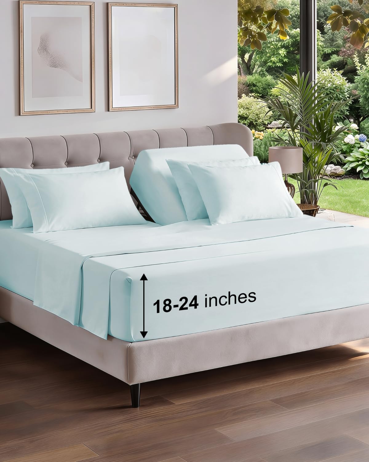 Extra Deep Queen Sheet Set - 6 Piece Breathable and Cooling Sheets - Grey