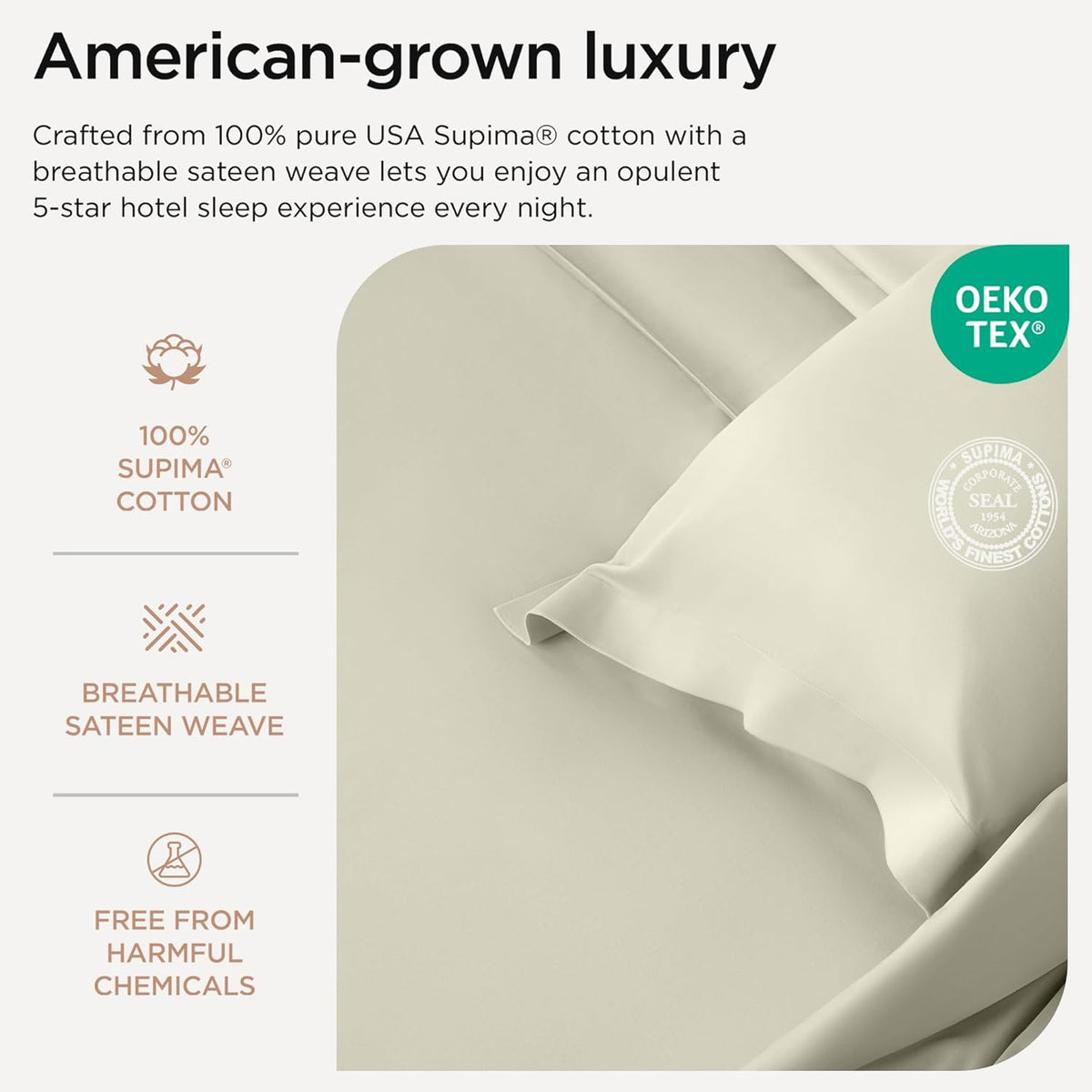 Threadmill 1200 Thread Count Supima Cotton King Sheet Set, Sateen, Ivory