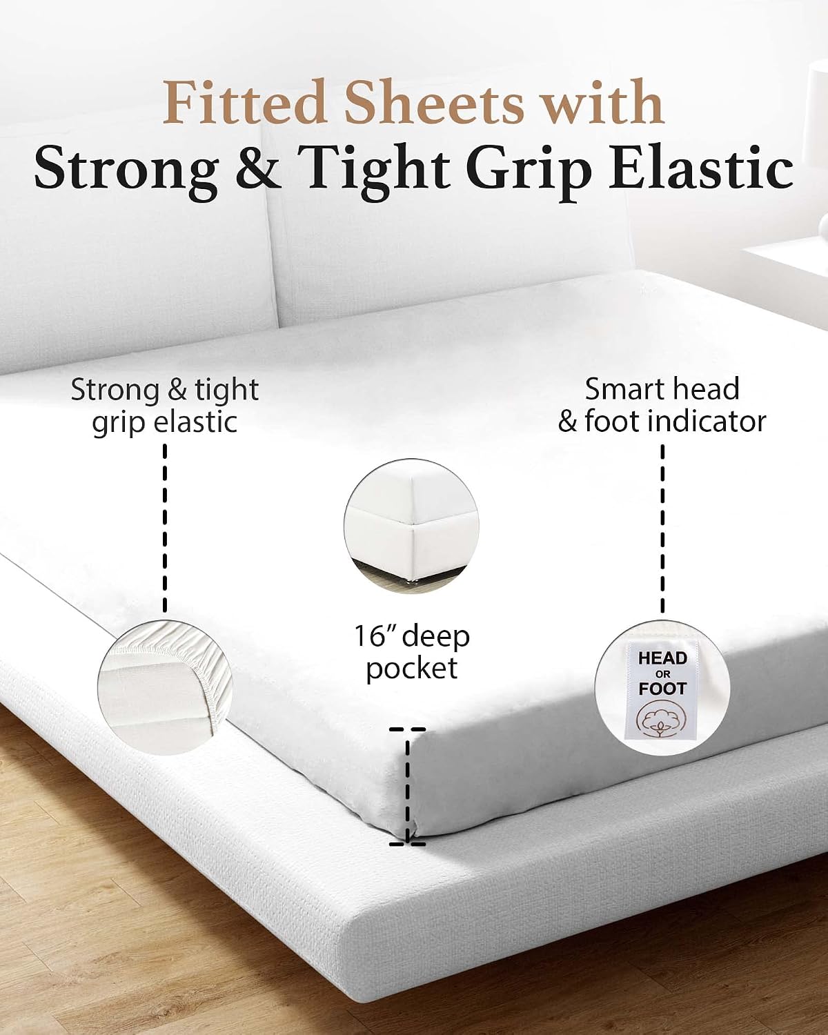 800 TC King Fitted Sheet Only, 100% Egyptian Cotton Fitted Sheet - White