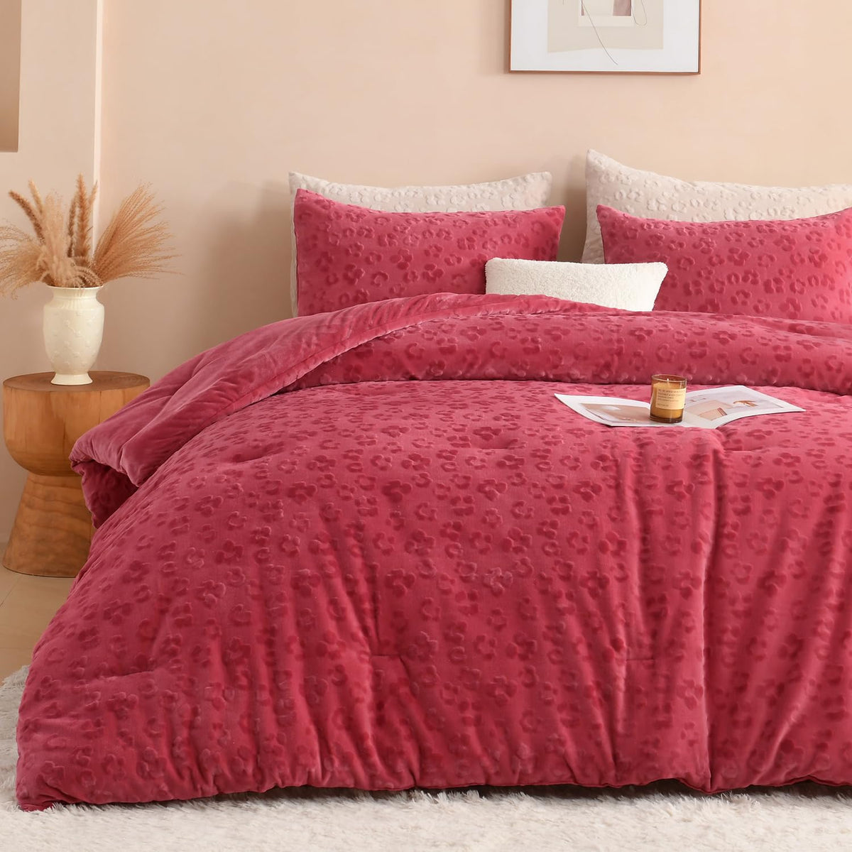 Andency Fluffy King Comforter Set Beige, Cheetah Print Bedding 3 Pieces