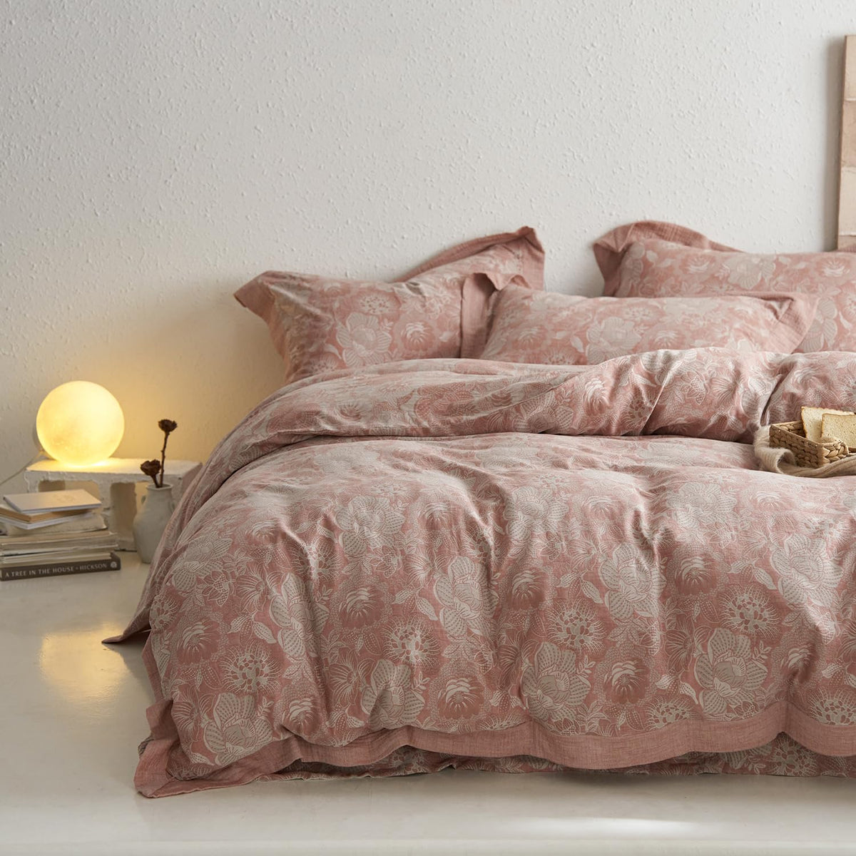 mixinni Duvet Cover Set King Size Bird Flower Pattern Soft Long Staple Cotton Floral Bedding Comforter Cover Set with Zipper Ties for Women and Men, Ultra Soft, Breathable, Easy Care-King Size