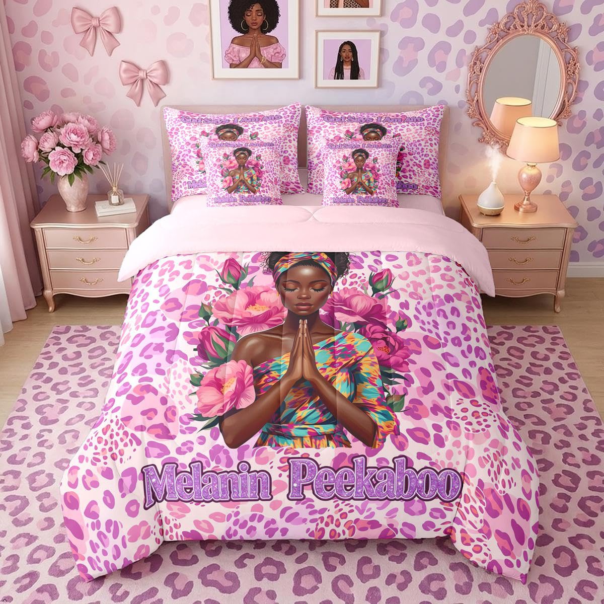 Erosebridal Leopard Print 7 Piece Bedding Set Full Cheetah Decor Comforter Set with Sheets Geometric Modern Bed in A Bag African Safari Animal Bed Sets with 2 Pillowcases, 2 Pillow Covers Lightweight