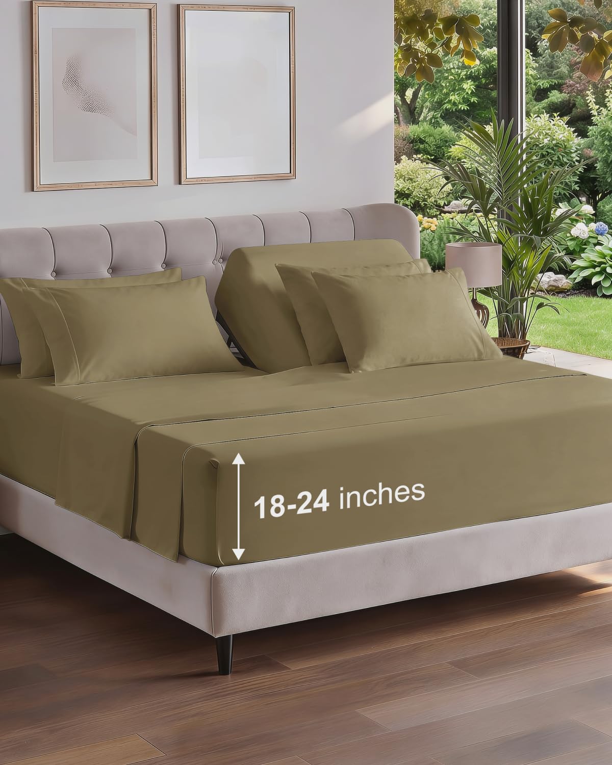 Extra Deep Queen Sheet Set - 6 Piece Breathable and Cooling Sheets - Grey