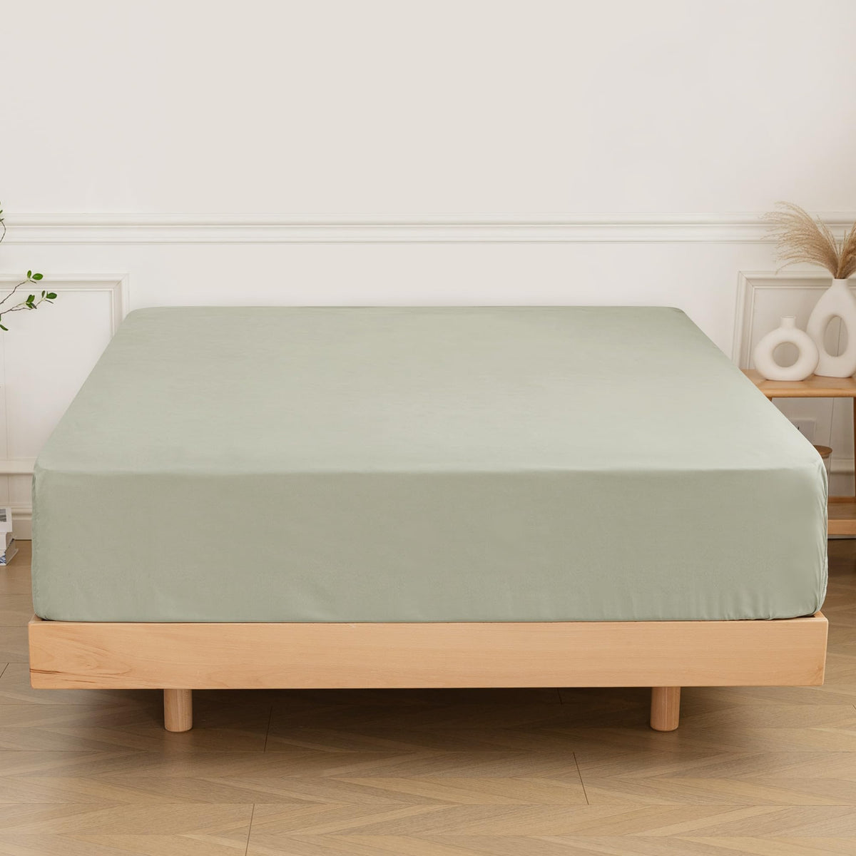 ALYVIA SPRING Twin Fitted Sheet with Side Pocket, Sage, 39x75
