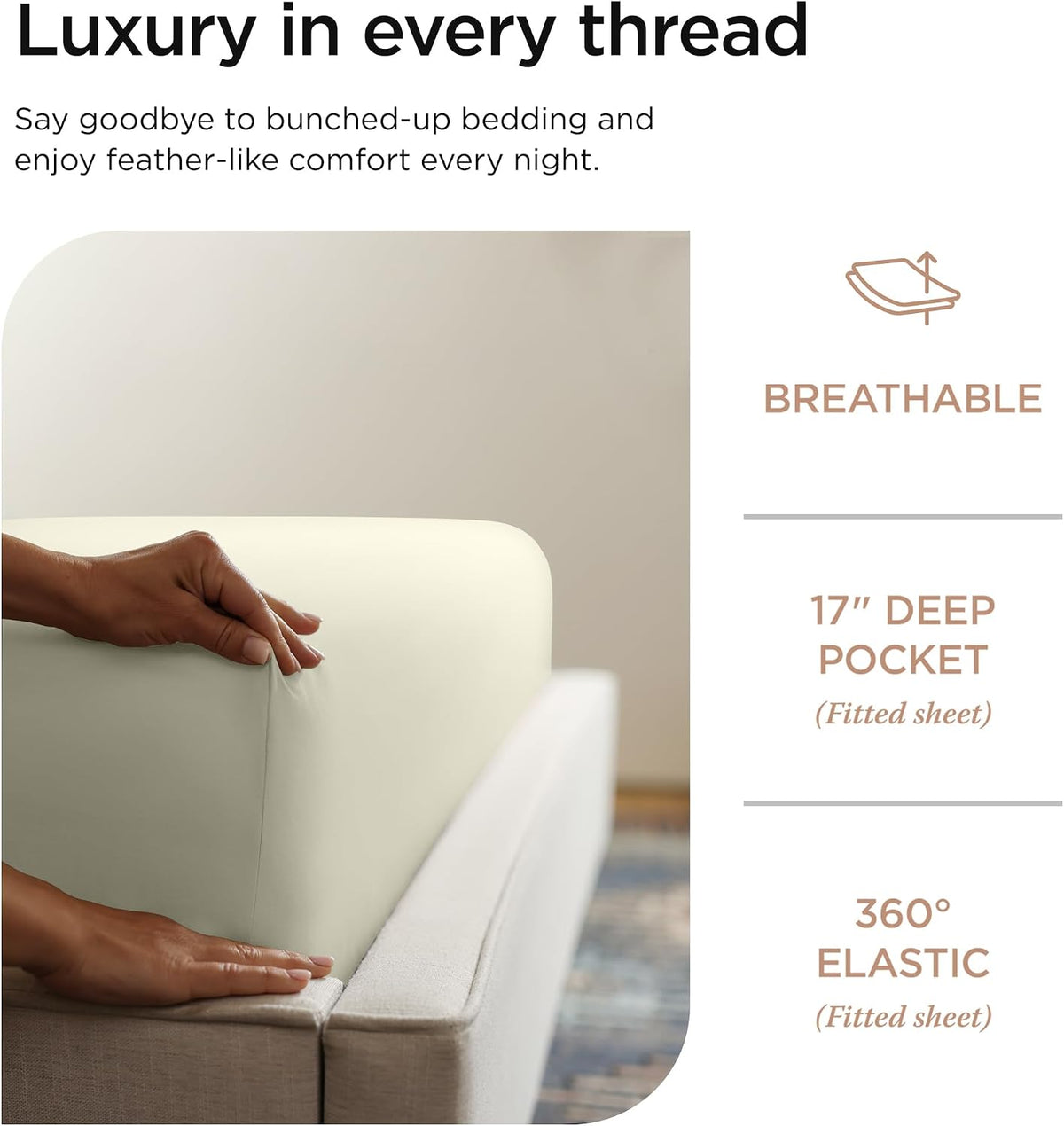 Threadmill 1200 Thread Count Supima Cotton King Sheet Set, Sateen, Ivory