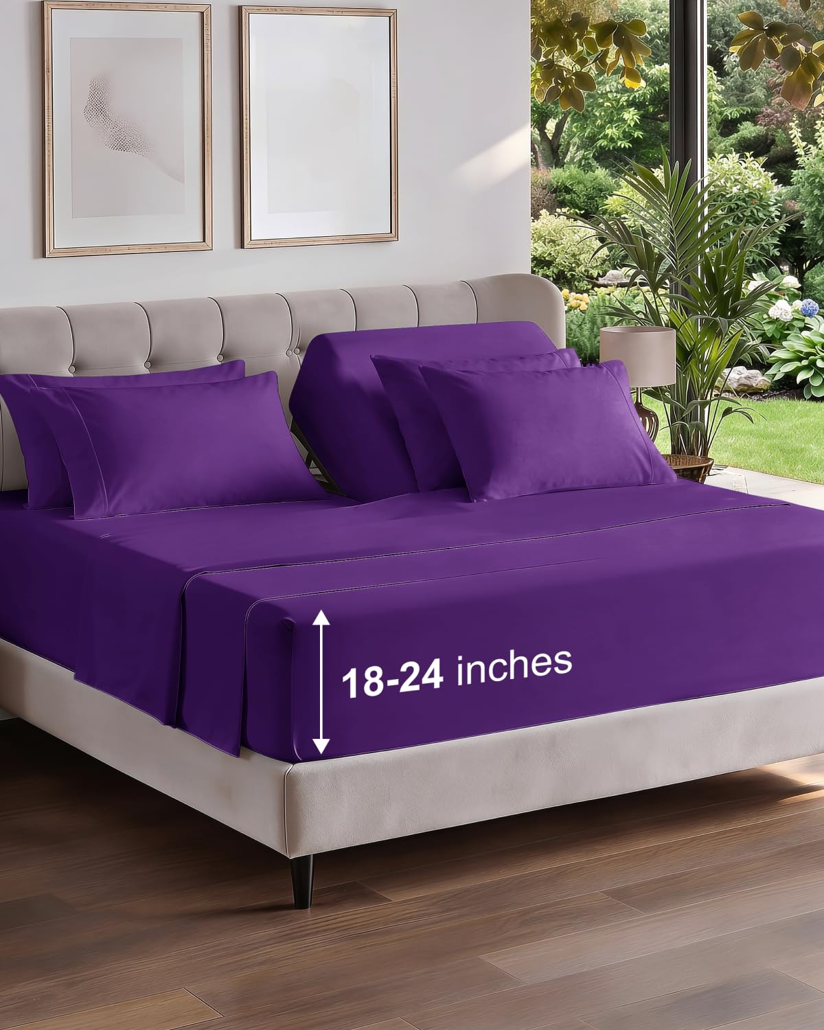 Extra Deep Queen Sheet Set - 6 Piece Breathable and Cooling Sheets - Grey
