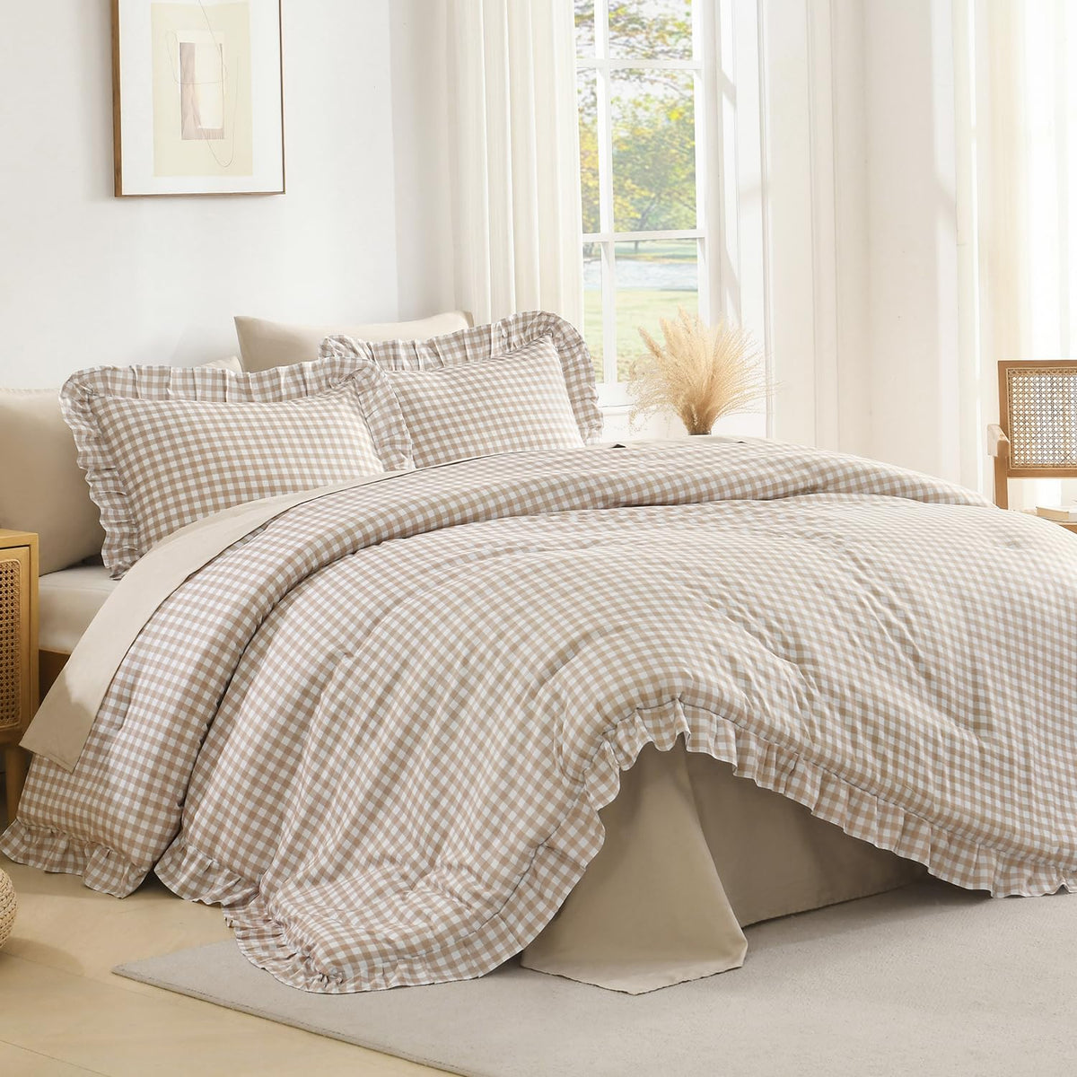 Andency Pink Ruffle Comforter Twin Size, 2 Pieces Soft Bed Set