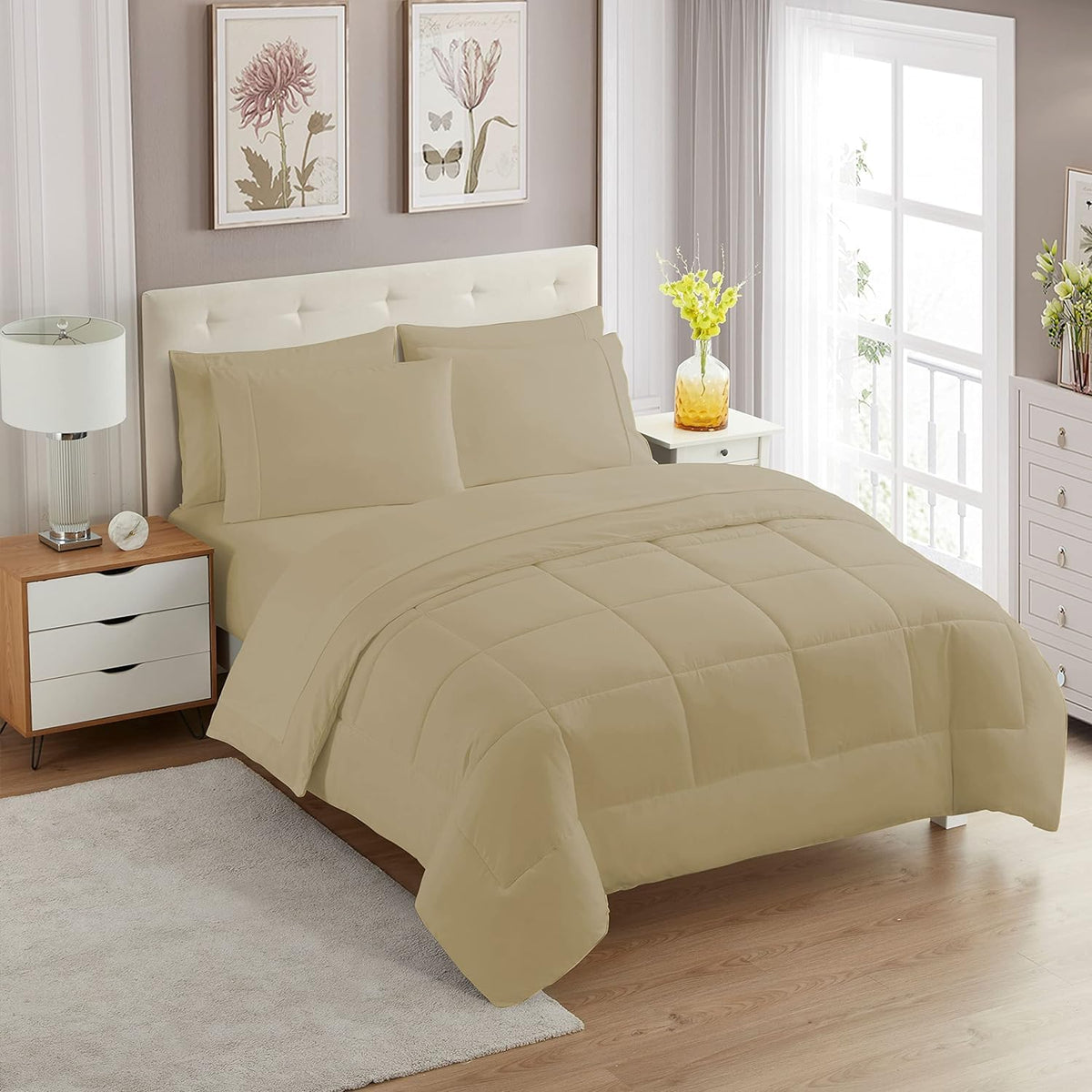 Sweet Home Collection 5 Piece Comforter Set Bag Solid Color All Season Soft Down Alternative Blanket & Luxurious Microfiber Bed Sheets, Navy, Twin