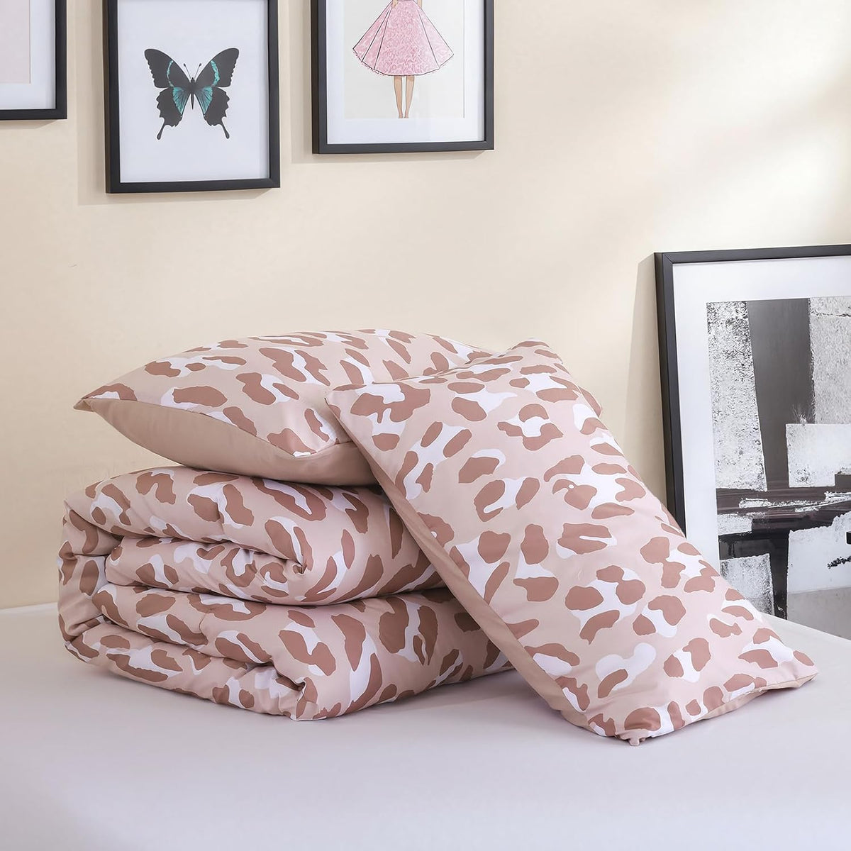Cheetah Print Comforter Set Queen, Luxury Leopard Print Bedding, Blush