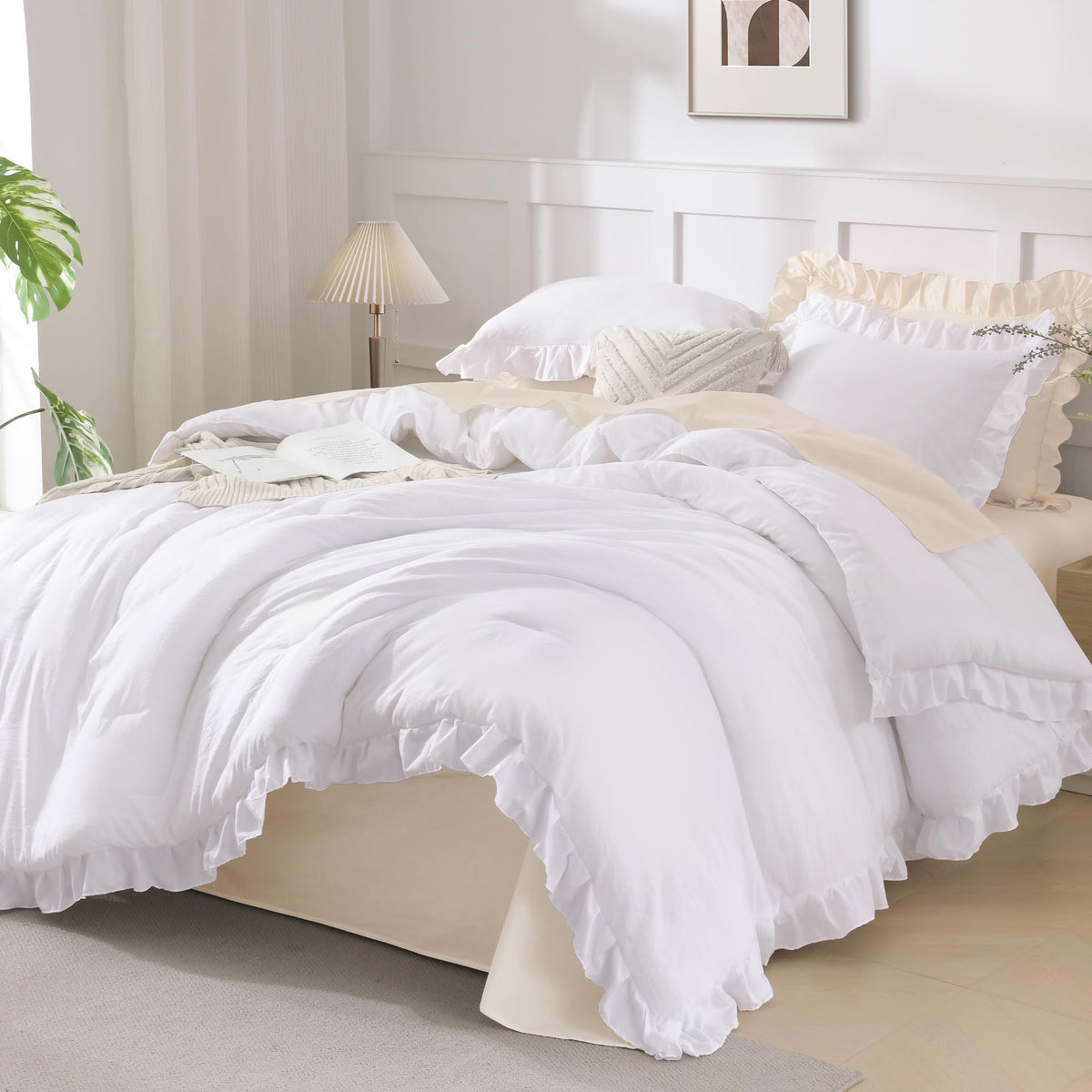 Andency Pink Ruffle Comforter Twin Size, 2 Pieces Soft Bed Set