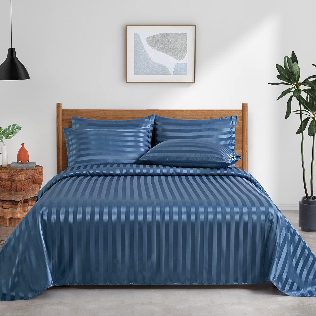 P Pothuiny Satin Sheets Set, Queen (6 Pieces, Taupe) - Luxury Soft Bed Linen Set with 1 Fitted Sheet, 1 Flat Sheet, 4 Pillowcases