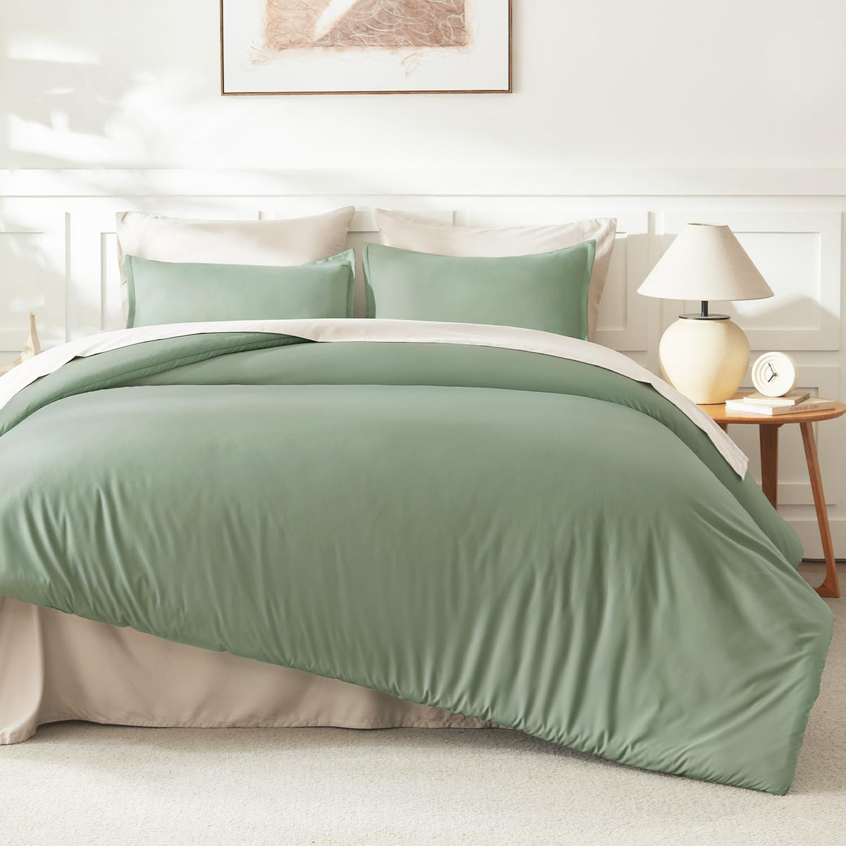 Litanika King Comforter Set Sage Green, 3 Pieces Lightweight Solid Bed Set