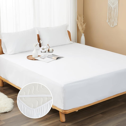 100% Cotton Percale Fitted Sheet King Size, 15" Deep Pocket, White