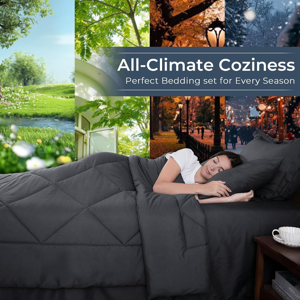 HEVUMYI 7-Piece King Comforter Set, Dark Grey Bed in a Bag