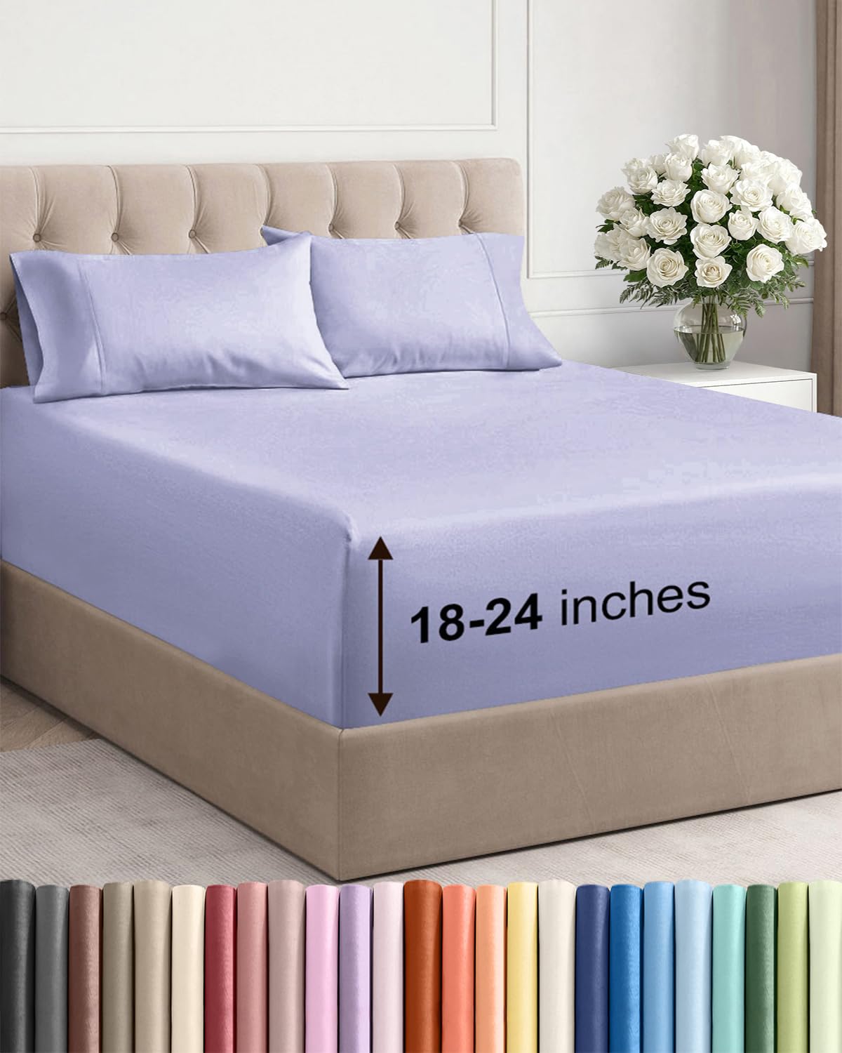 Extra Deep Queen Sheet Set - 6 Piece Breathable and Cooling Sheets - Grey