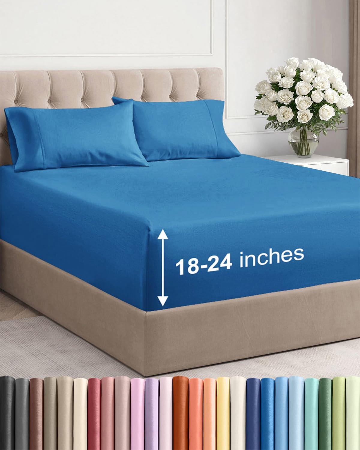 Extra Deep Queen Sheet Set - 6 Piece Breathable and Cooling Sheets - Grey