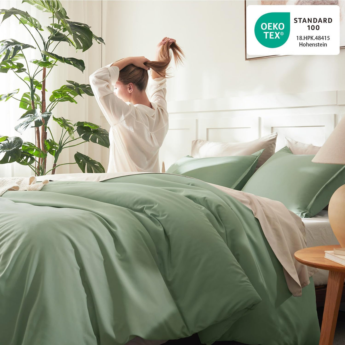 Litanika King Comforter Set Sage Green, 3 Pieces Lightweight Solid Bed Set