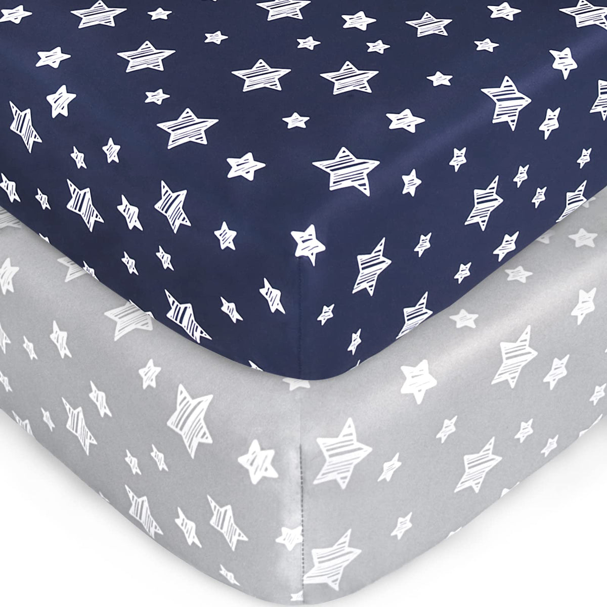 Pack and Play Sheets, 2 Pack Mini Crib Sheets, Stretchy Playard Fitted Sheet, Compatible with Graco Pack n Play, Soft and Breathable Material, Stars & Bunny