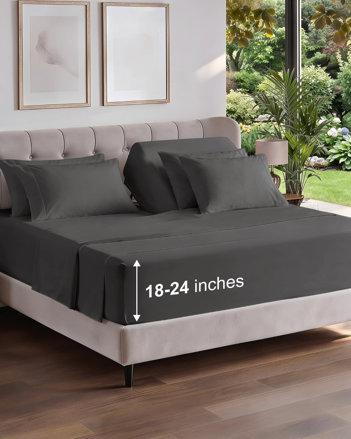 Extra Deep Queen Sheet Set - 6 Piece Breathable and Cooling Sheets - Grey