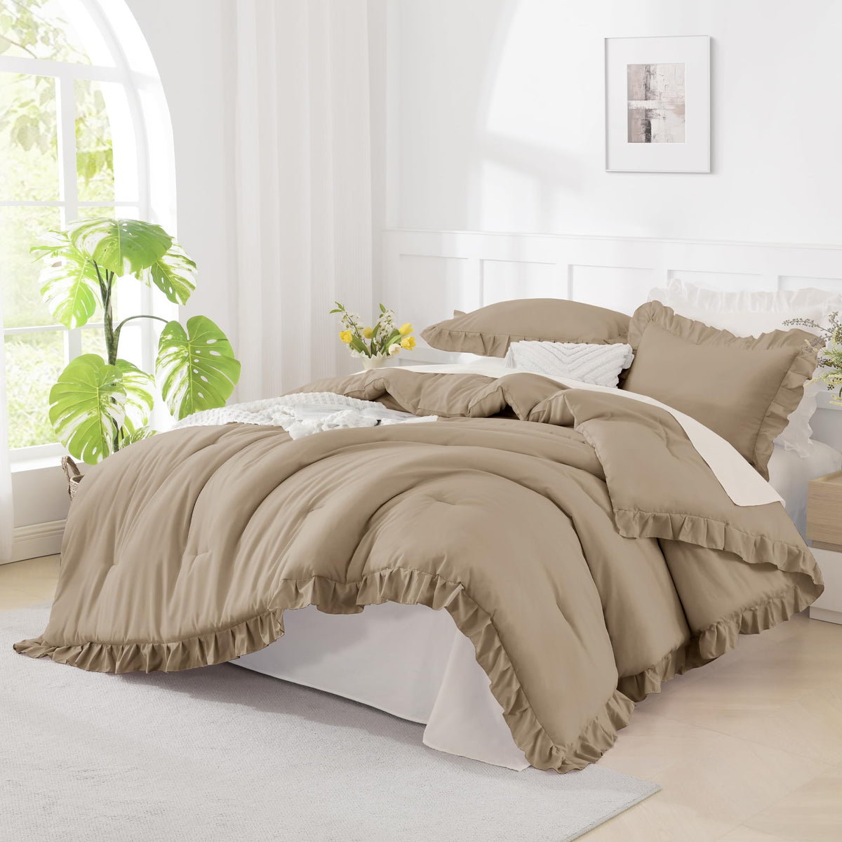 Andency Pink Ruffle Comforter Twin Size, 2 Pieces Soft Bed Set