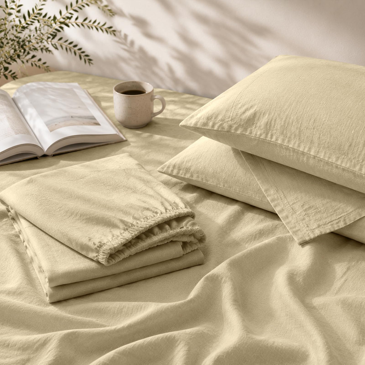 MEISHANG 100% French Linen Sheets Queen,4 Pcs,18-24" Extra Deep Pocket