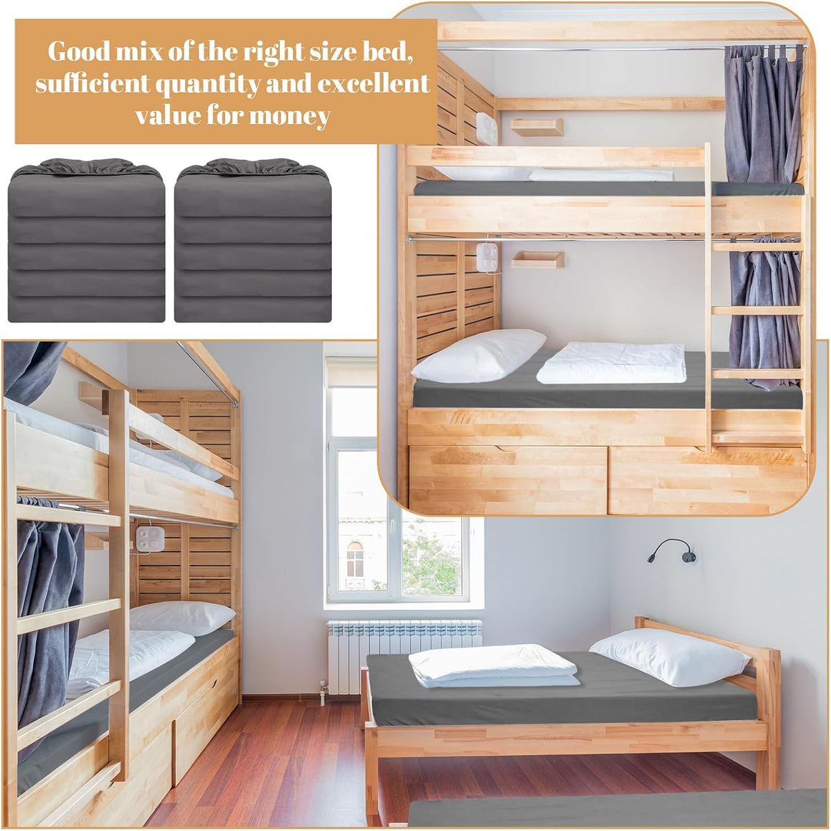 Preboun 20 Pack Fitted Sheets Twin Bulk with Pocket Elastic Corners, Gray