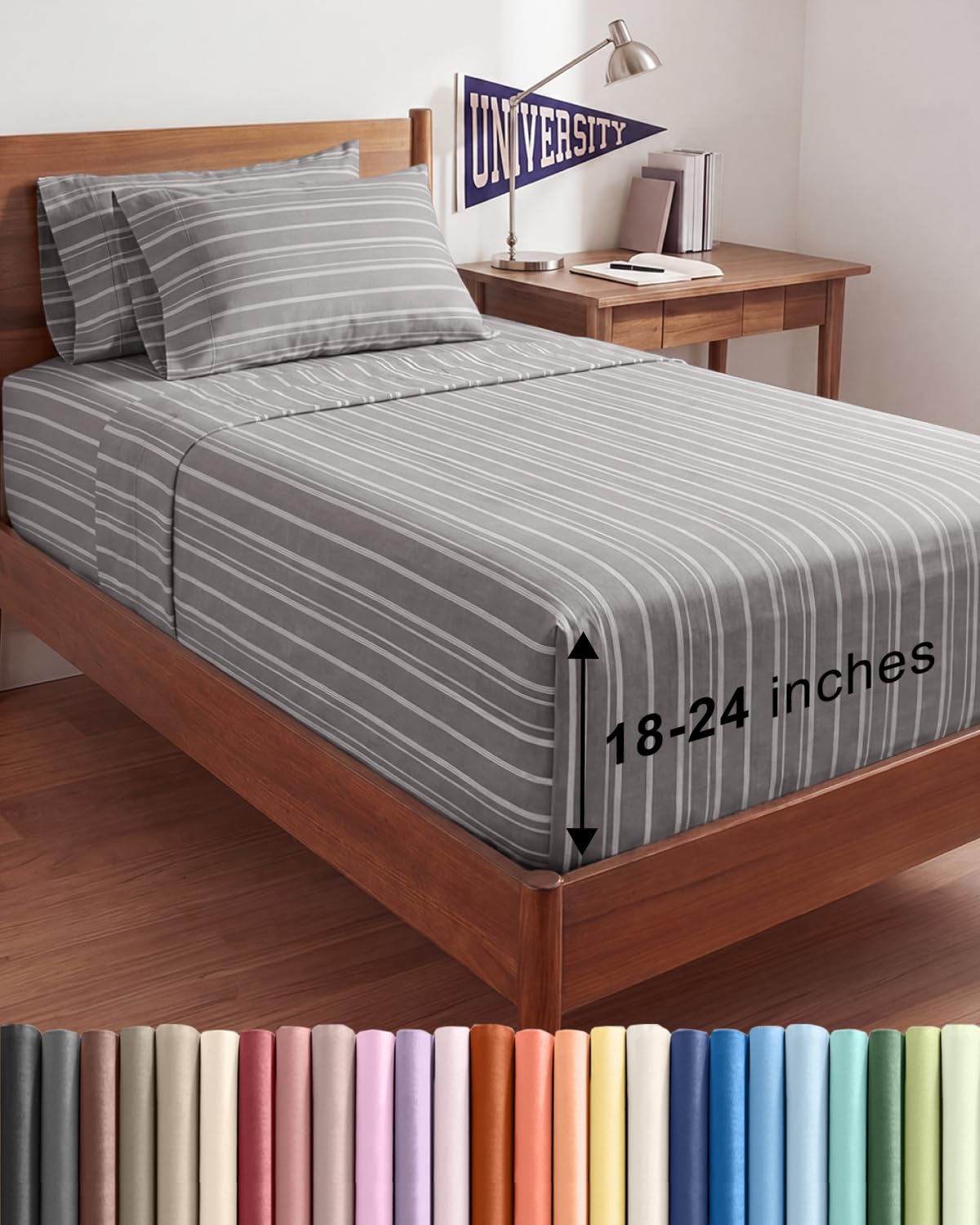 Extra Deep Queen Sheet Set - 6 Piece Breathable and Cooling Sheets - Grey