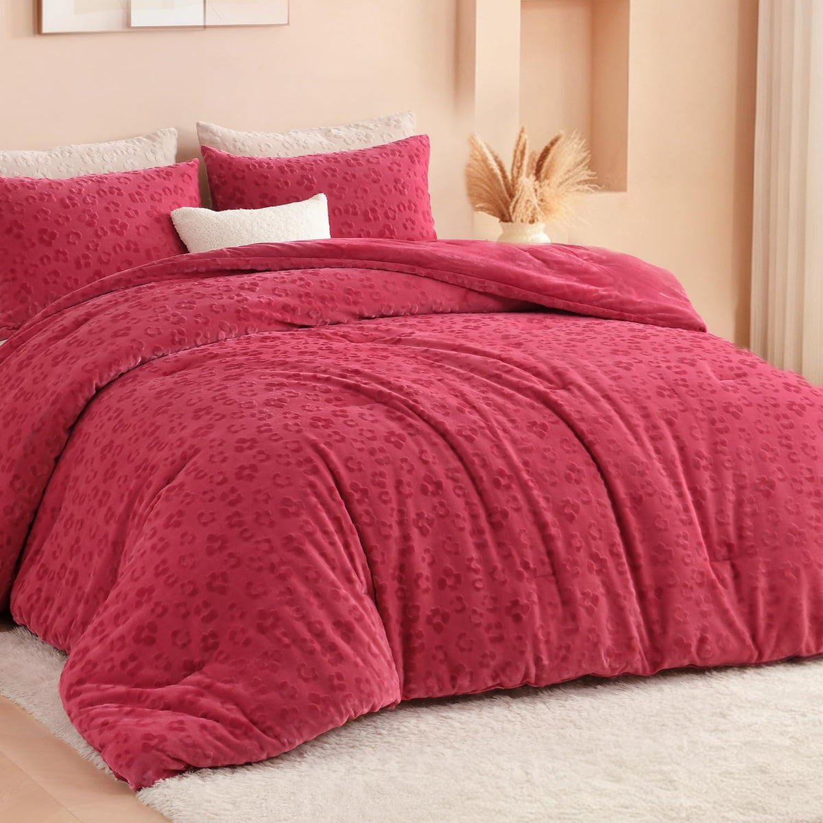 Andency Fluffy King Comforter Set Beige, Cheetah Print Bedding 3 Pieces