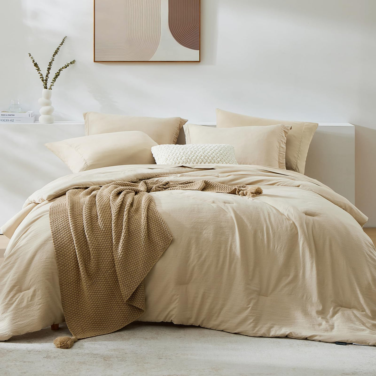 King Size Comforter Set- 7 Pieces Prewashed Bed in a Bag King Bedding Sets