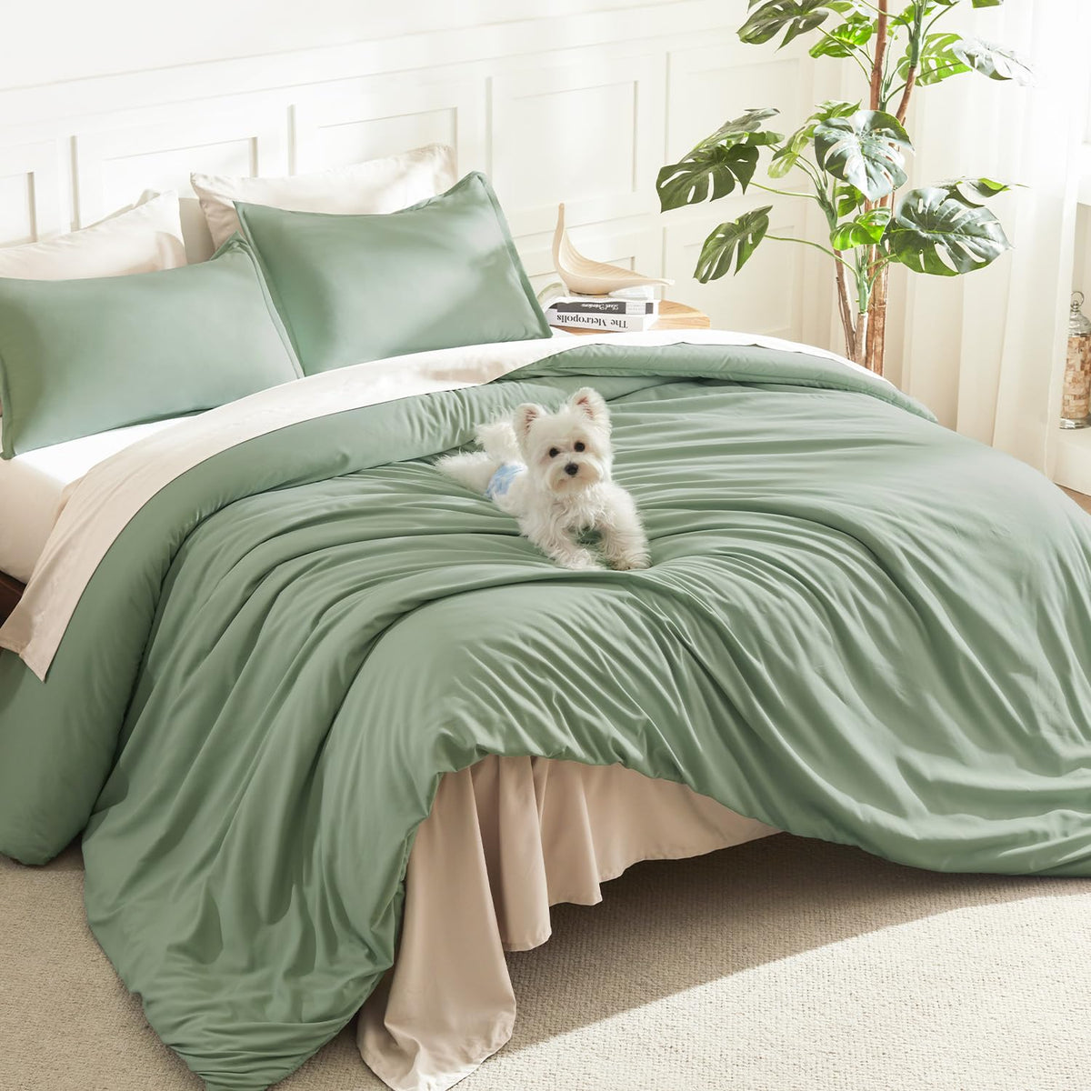 Litanika King Comforter Set Sage Green, 3 Pieces Lightweight Solid Bed Set