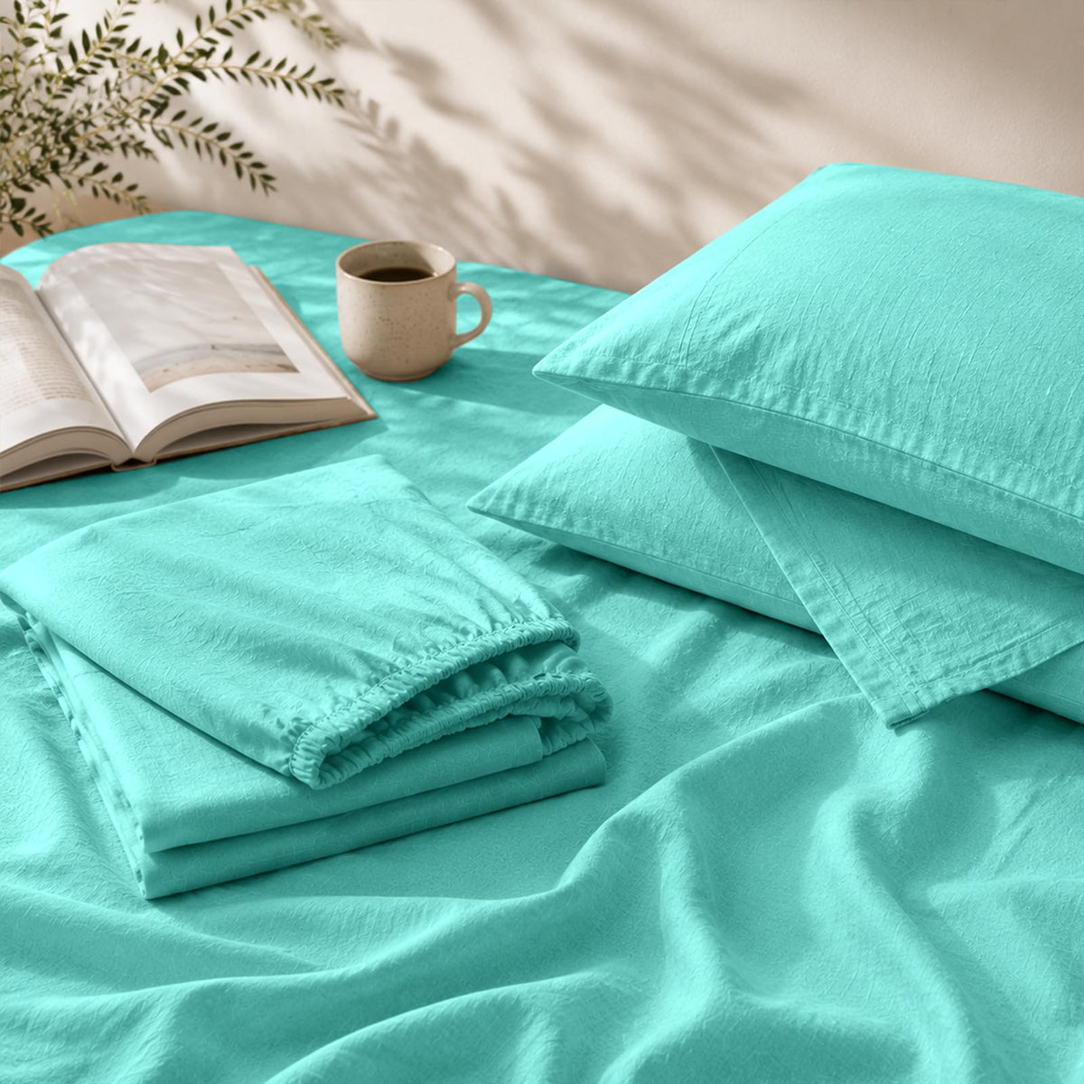 MEISHANG 100% French Linen Sheets Queen,4 Pcs,18-24" Extra Deep Pocket
