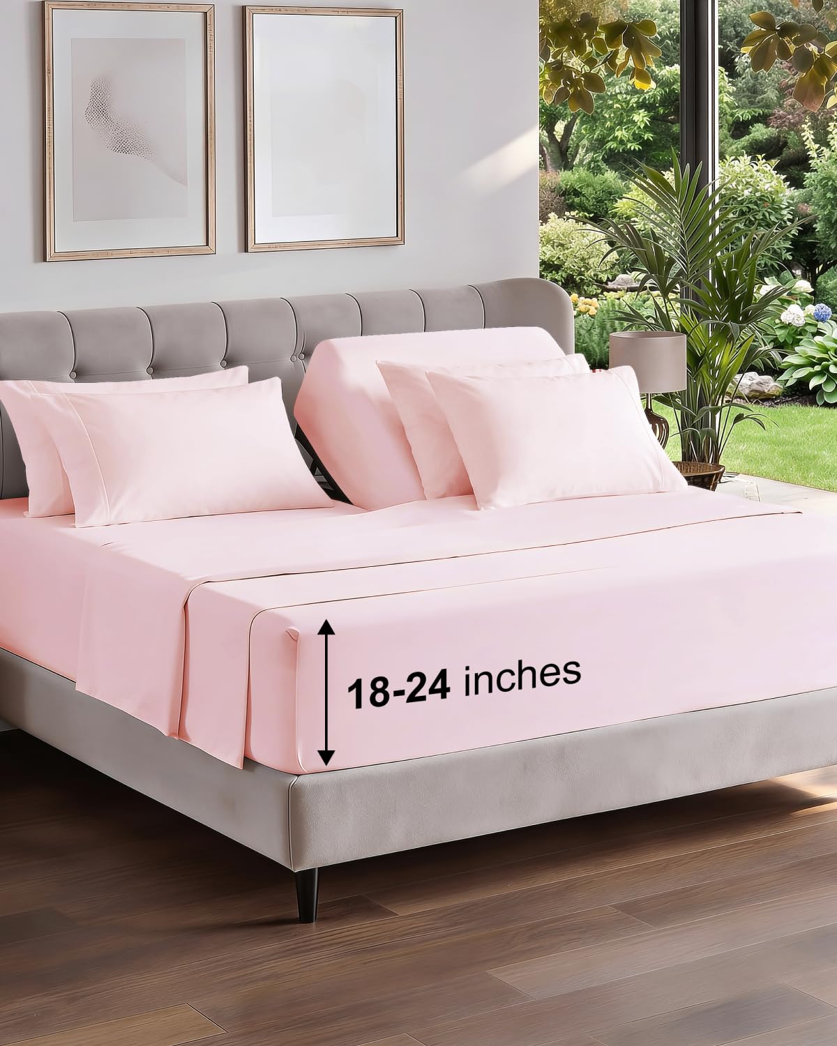 Extra Deep Queen Sheet Set - 6 Piece Breathable and Cooling Sheets - Grey