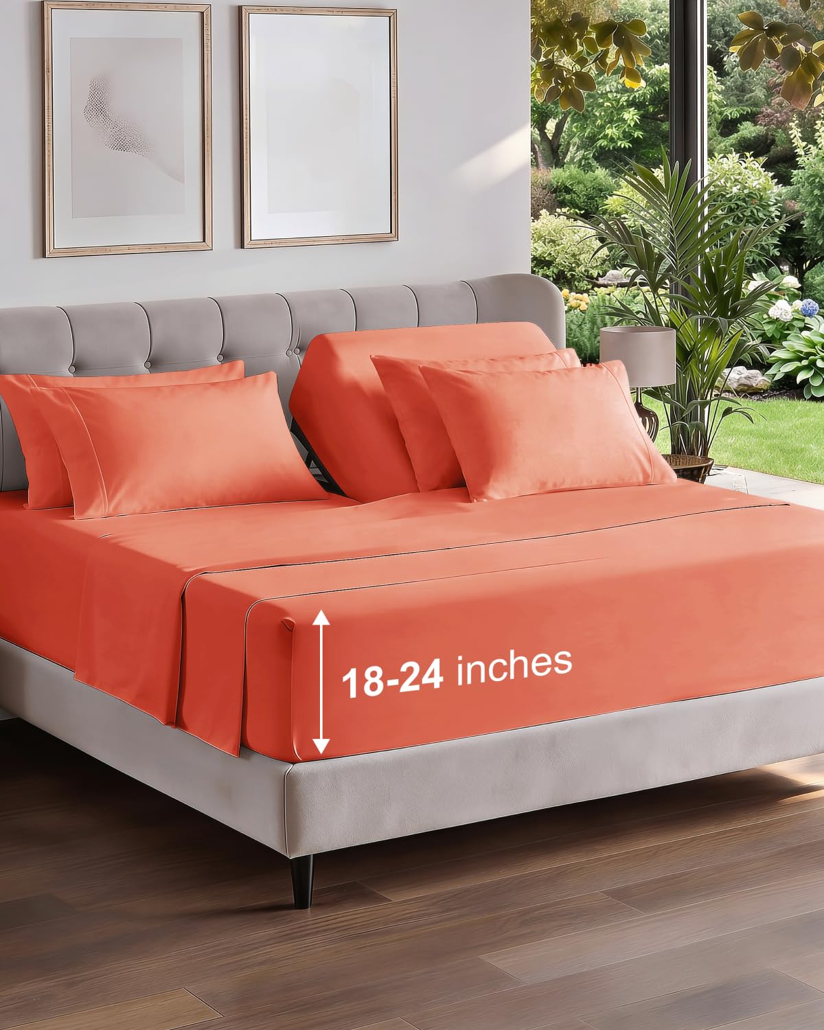 Extra Deep Queen Sheet Set - 6 Piece Breathable and Cooling Sheets - Grey
