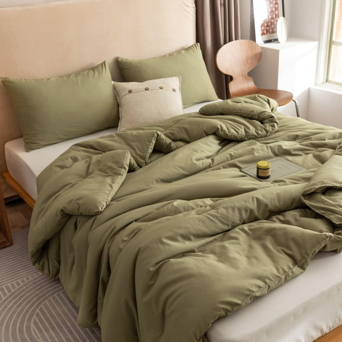ROSGONIA Queen Comforter Set Taupe Brown, 3pcs(1 Boho Tan Comforter & 2 Pillowcases) All Season Soft Bedding Lightweight Bedspread Blanket Quilt