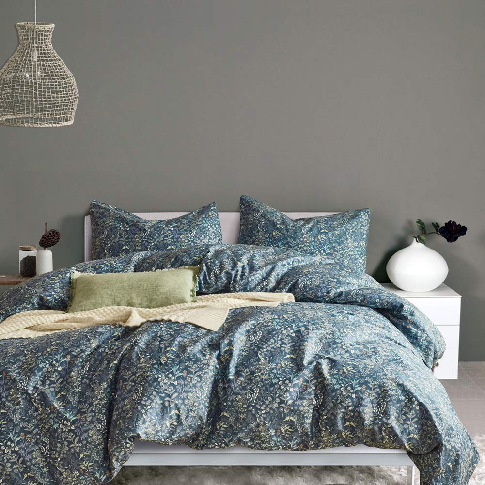 mixinni Duvet Cover Set King Size Bird Flower Pattern Soft Long Staple Cotton Floral Bedding Comforter Cover Set with Zipper Ties for Women and Men, Ultra Soft, Breathable, Easy Care-King Size