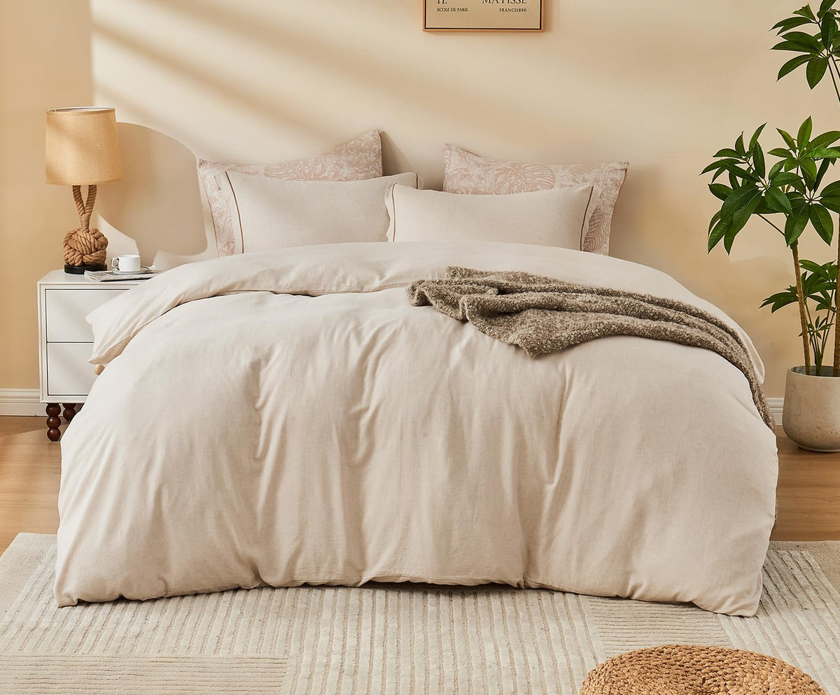 SLEEPBELLA Duvet Cover King Size, 600 Thread Count Cotton Beige & Bluish Grey Printed with Luxurious Leaves Pattern Reversible Botanical Comforter Cover Sets, Bedding Set 3Pcs (King, Beige Paisley)
