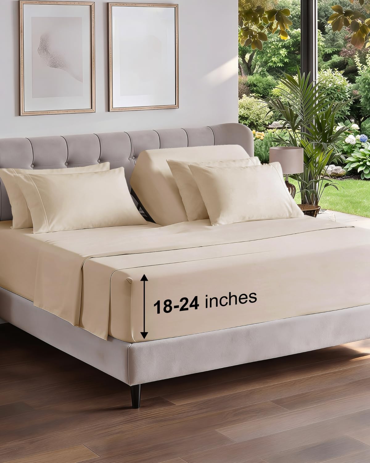 Extra Deep Queen Sheet Set - 6 Piece Breathable and Cooling Sheets - Grey