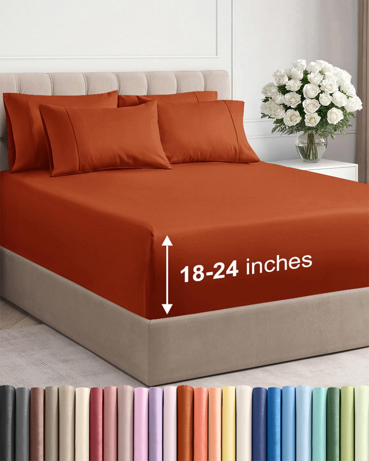 Extra Deep Queen Sheet Set - 6 Piece Breathable and Cooling Sheets - Grey