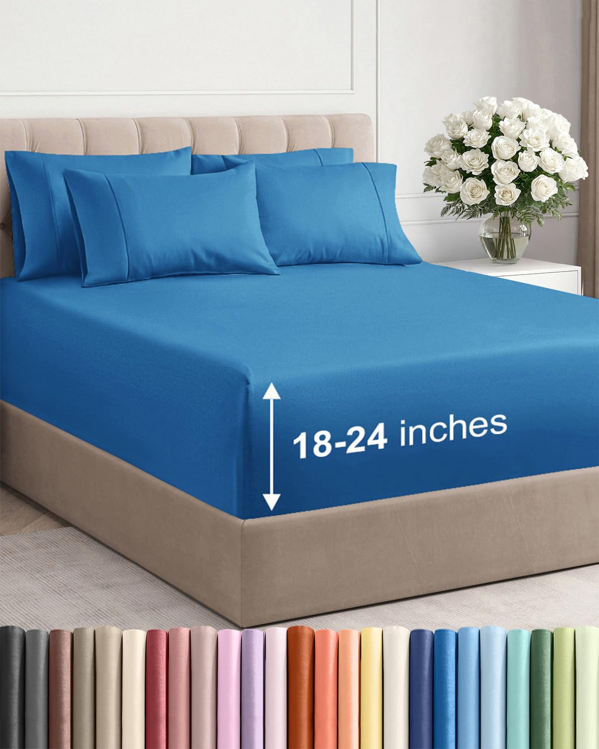 Extra Deep Queen Sheet Set - 6 Piece Breathable and Cooling Sheets - Grey